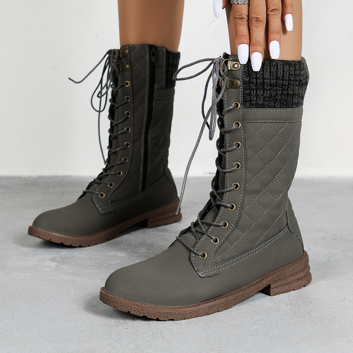 Bottines streetwear pour femmes – look cowboy à lacets, talon bloc