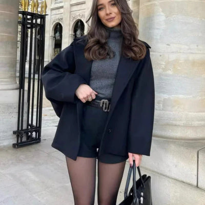 Manteau en Laine Élégant à Revers pour Femme – Mode Automne & Hiver