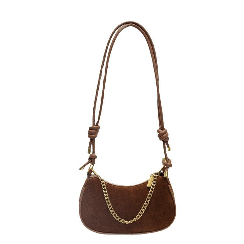 Sac à épaule vintage en daim avec chaîne dorée