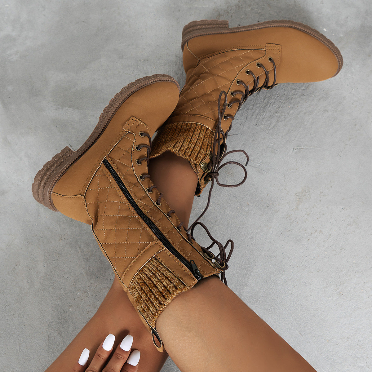 Bottines streetwear pour femmes – look cowboy à lacets, talon bloc