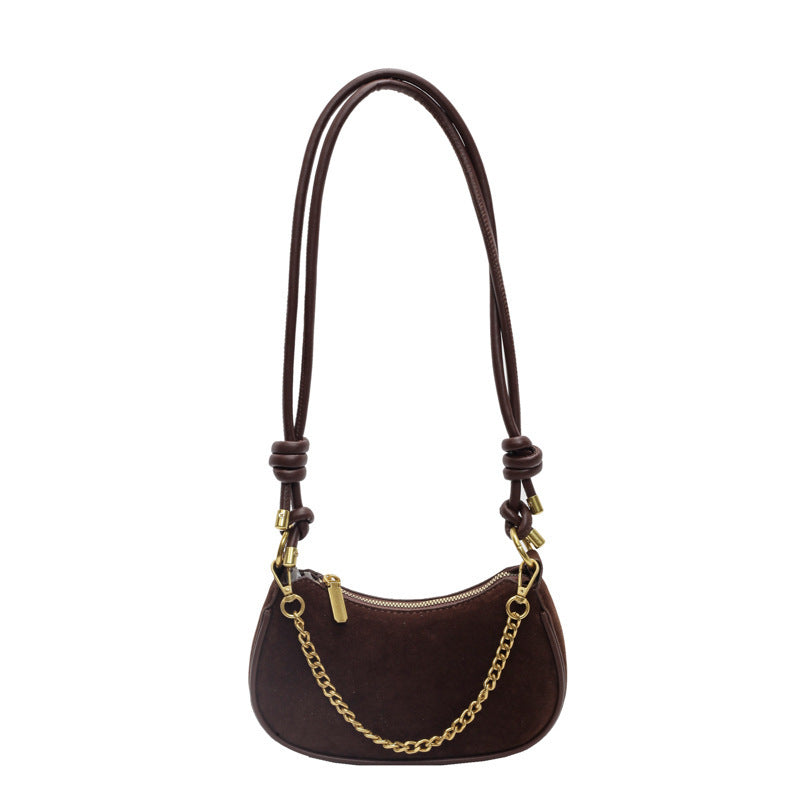 Sac à épaule vintage en daim avec chaîne dorée