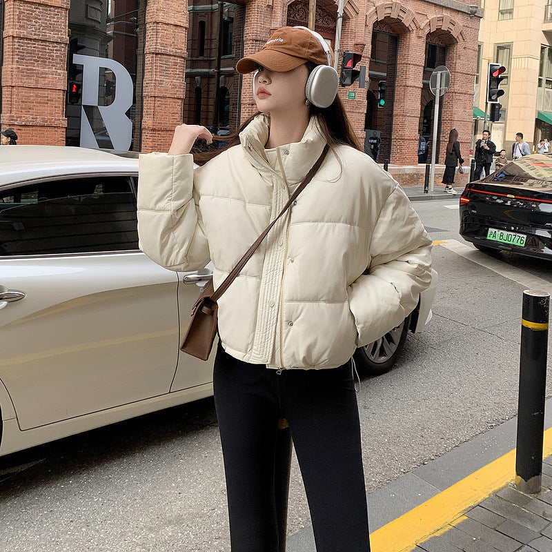 Veste courte en cuir PU d’hiver – petite veste matelassée en coton