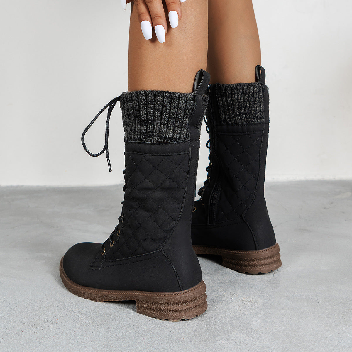 Bottines streetwear pour femmes – look cowboy à lacets, talon bloc