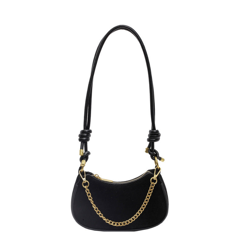 Sac à épaule vintage en daim avec chaîne dorée