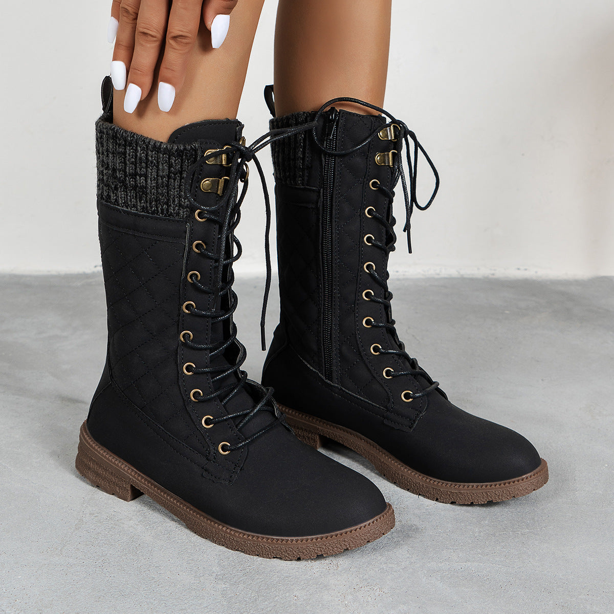 Bottines streetwear pour femmes – look cowboy à lacets, talon bloc