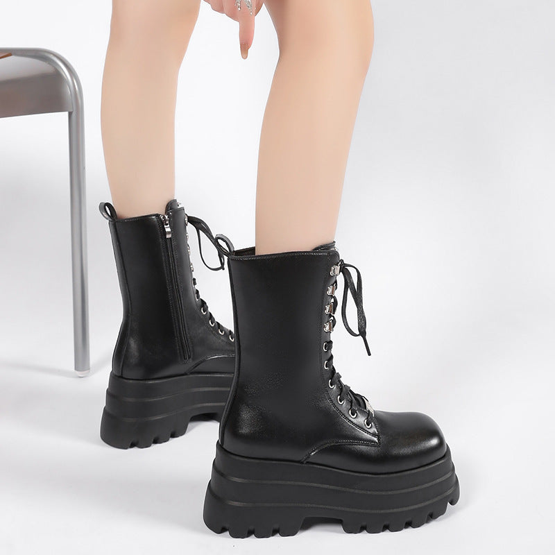 Bottes mi-mollet pour femmes avec semelle épaisse et chaîne décorative