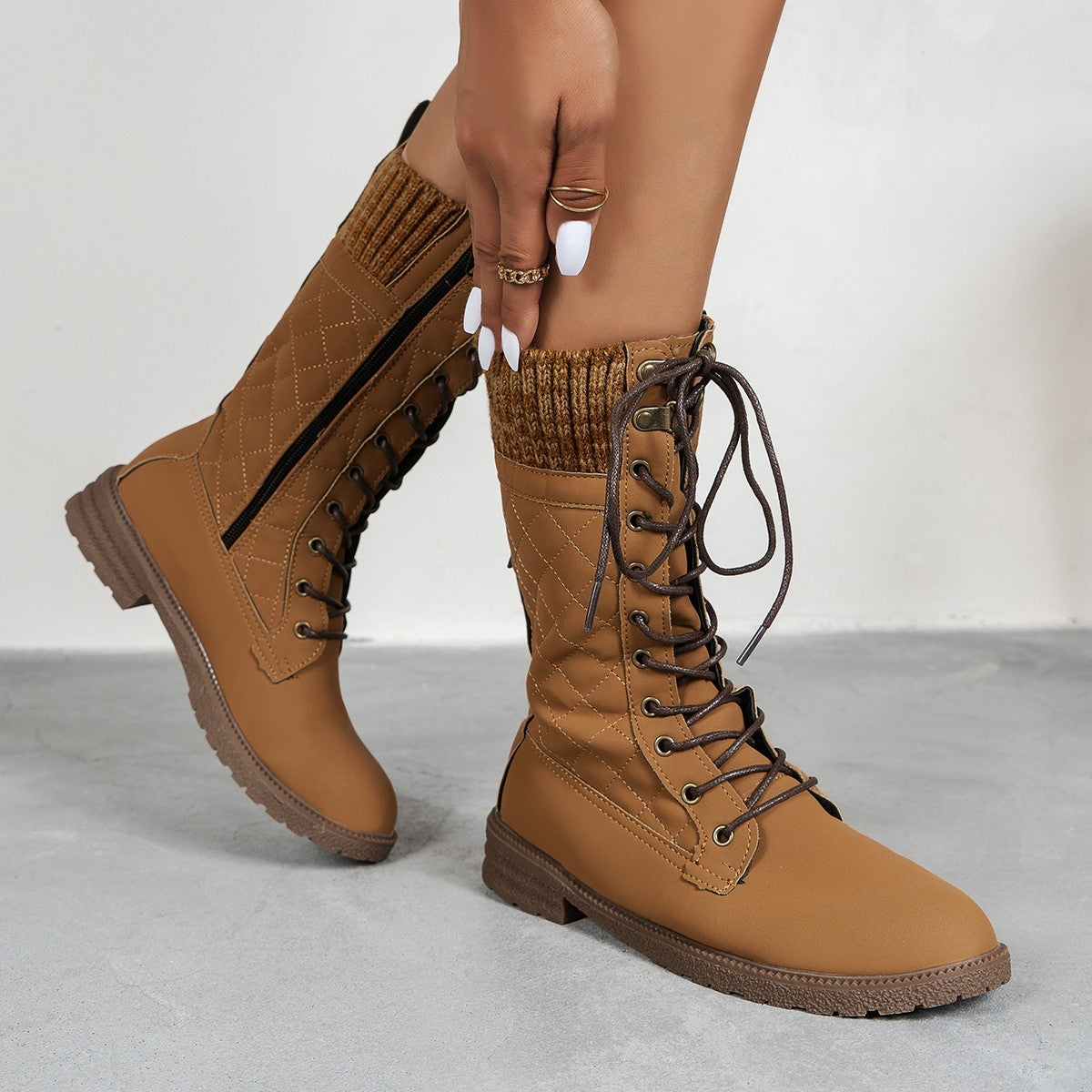 Bottines streetwear pour femmes – look cowboy à lacets, talon bloc