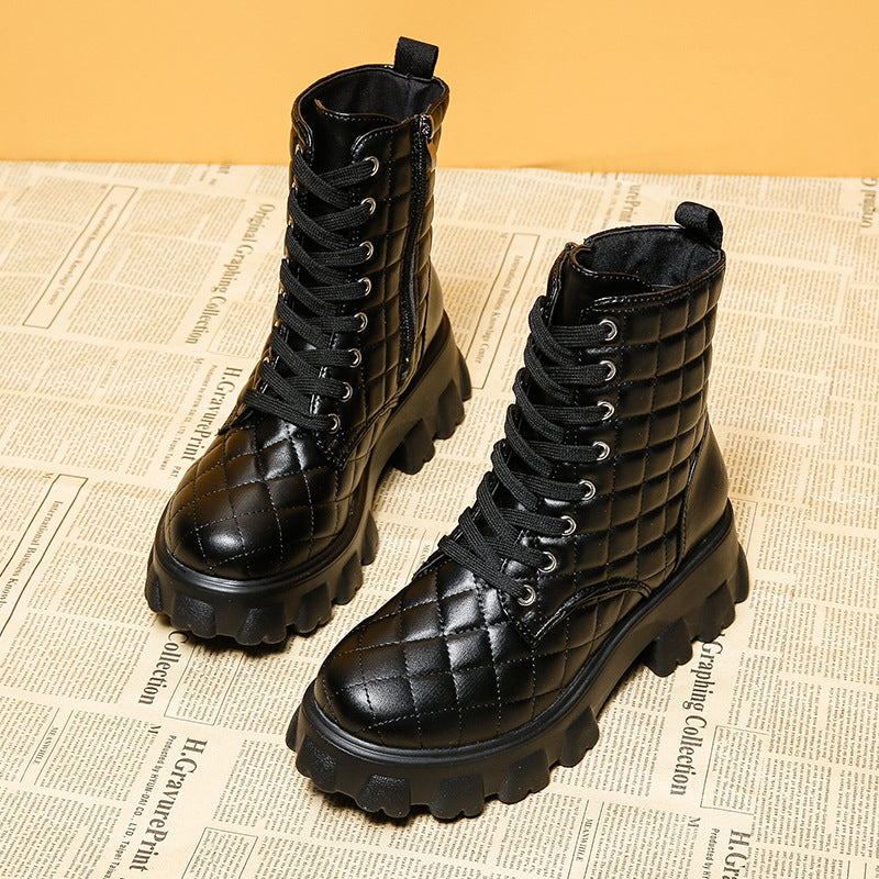 Bottines fashion à lacets pour femmes – style masculin et semelle épaisse