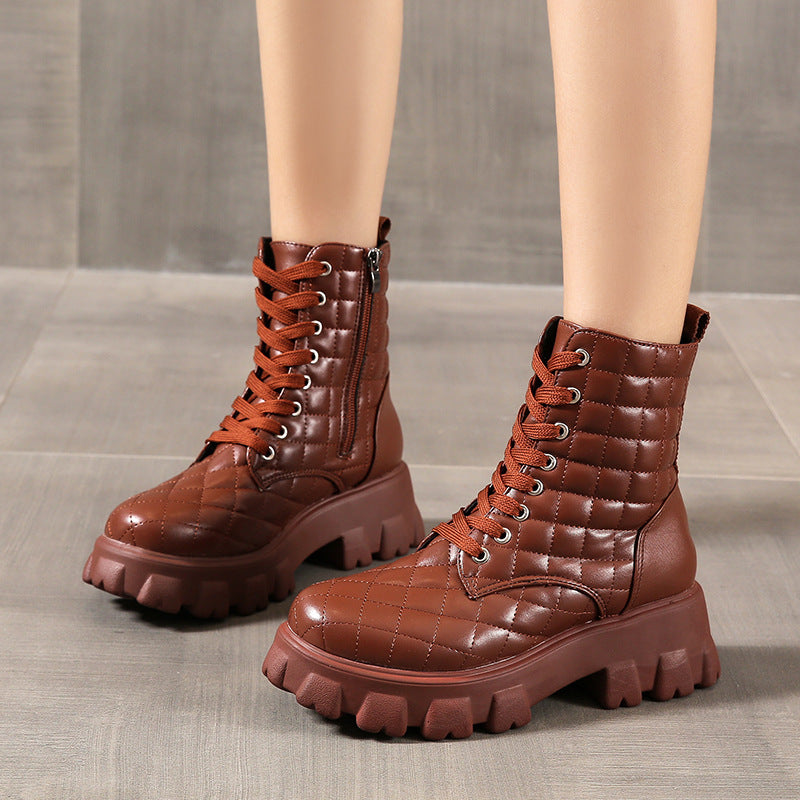 Bottines fashion à lacets pour femmes – style masculin et semelle épaisse