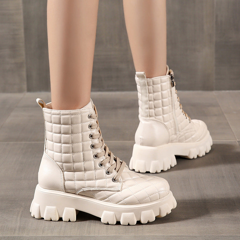 Bottines fashion à lacets pour femmes – style masculin et semelle épaisse