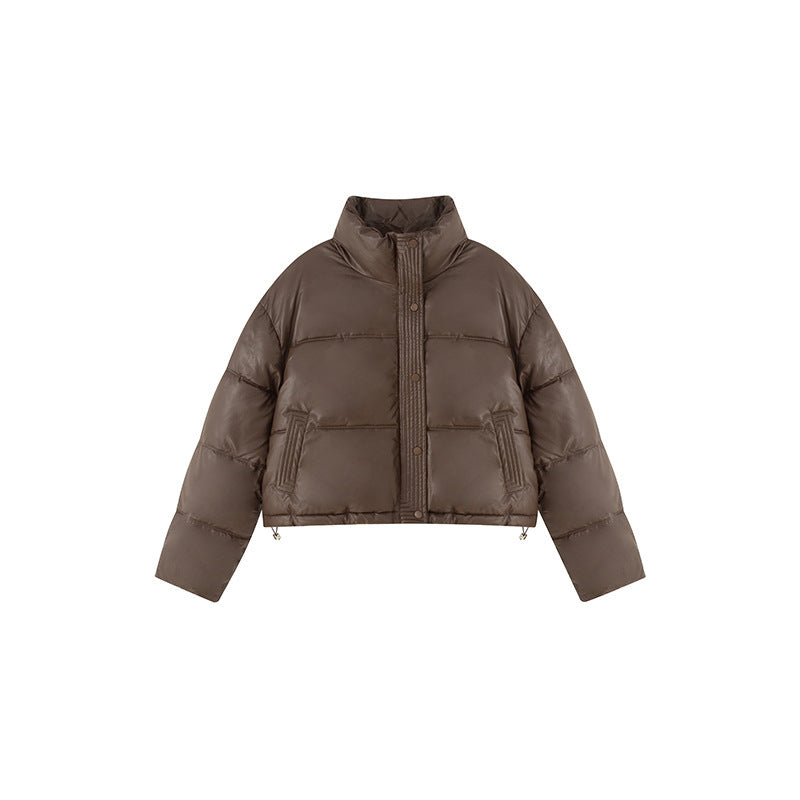 Veste courte en cuir PU d’hiver – petite veste matelassée en coton