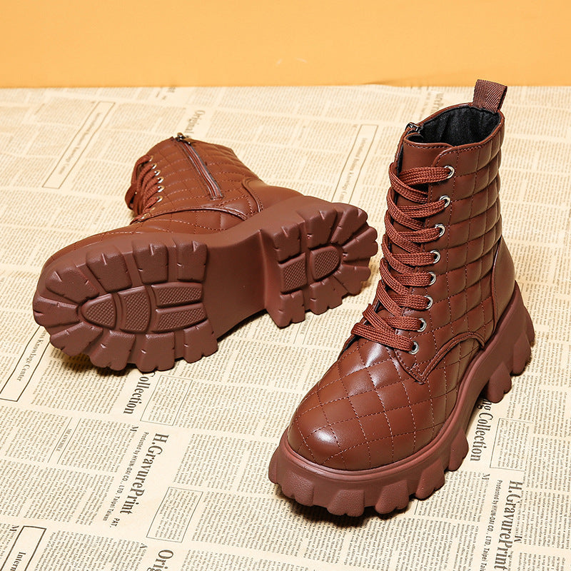 Bottines fashion à lacets pour femmes – style masculin et semelle épaisse