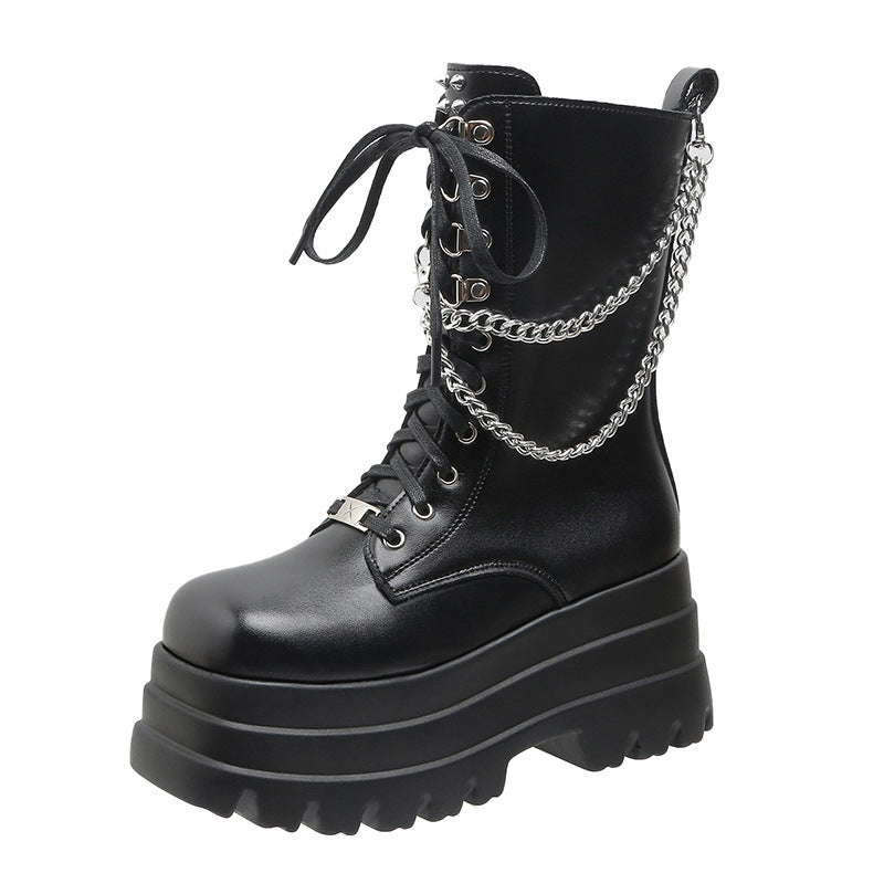 Bottes mi-mollet pour femmes avec semelle épaisse et chaîne décorative