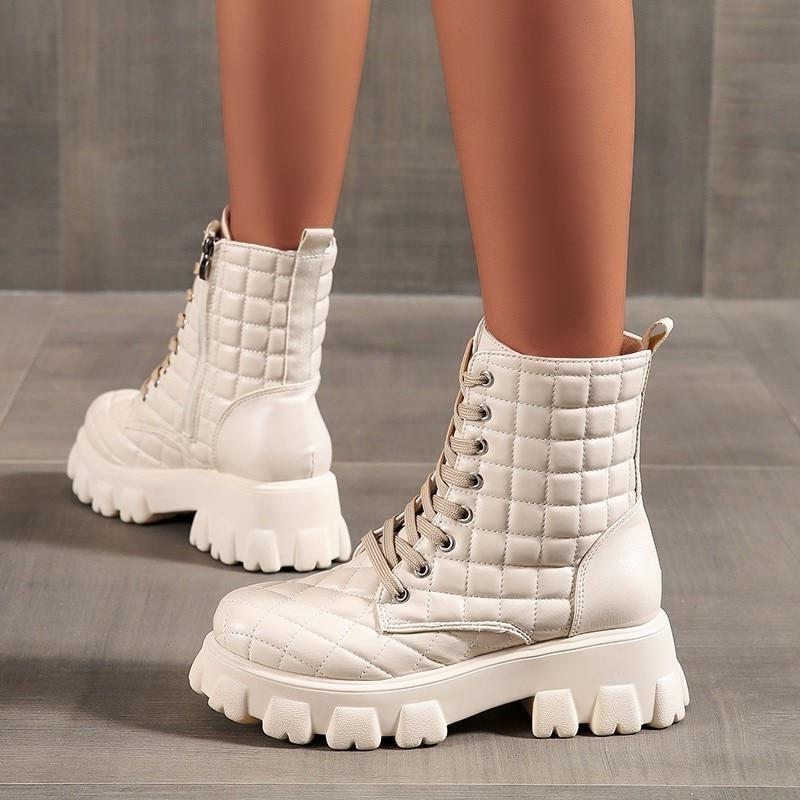 Bottines fashion à lacets pour femmes – style masculin et semelle épaisse