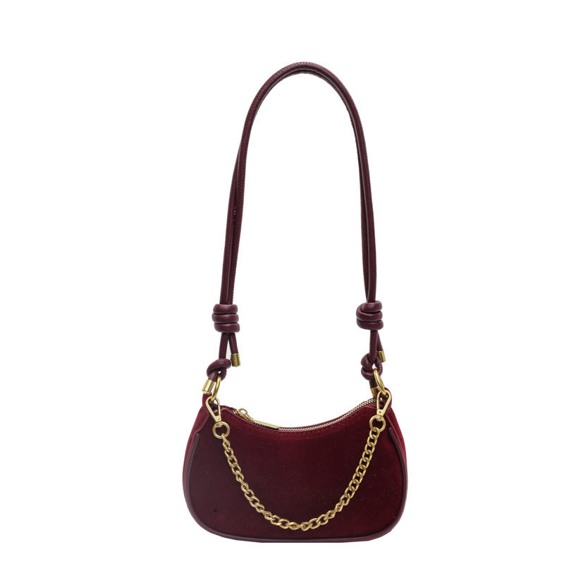 Sac à épaule vintage en daim avec chaîne dorée