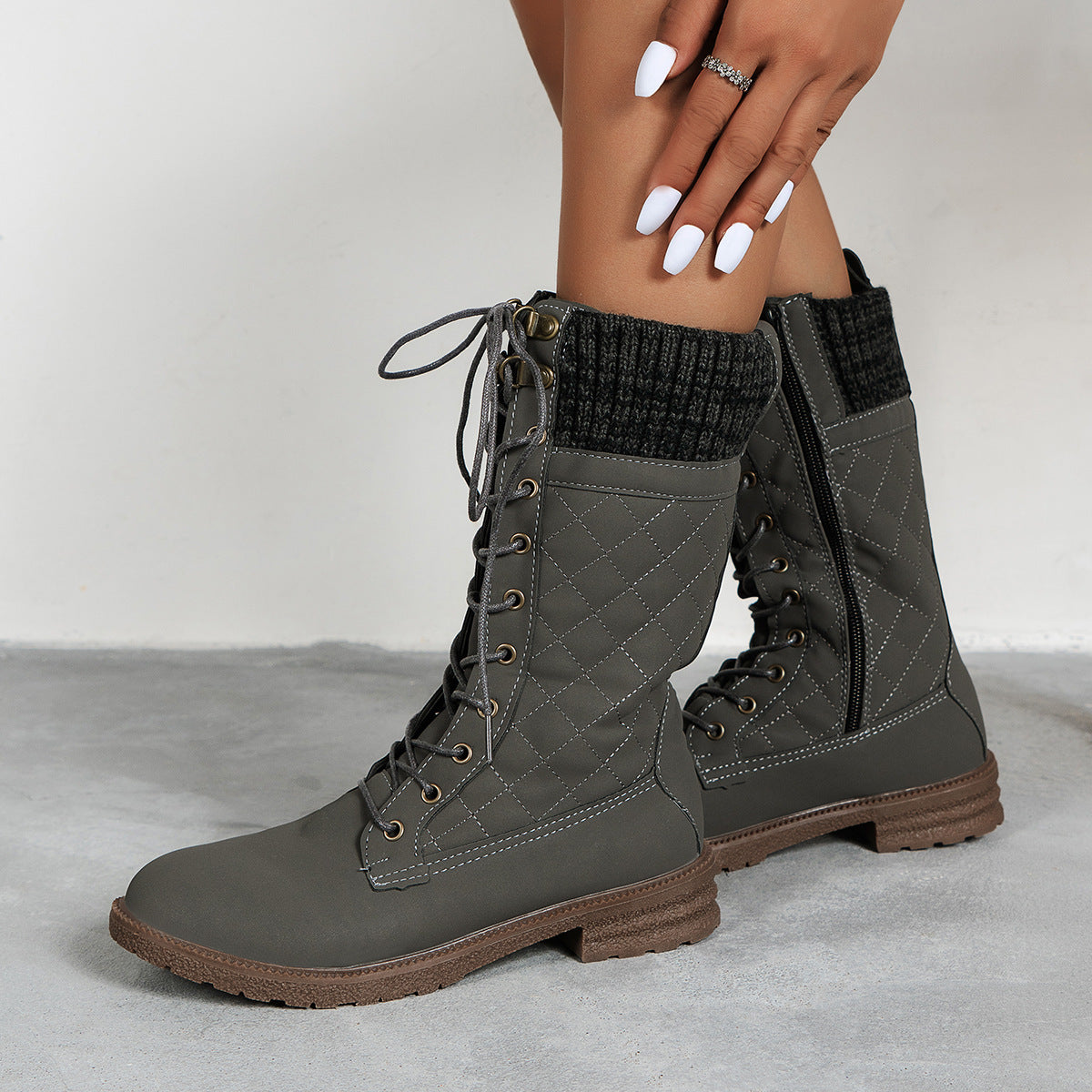 Bottines streetwear pour femmes – look cowboy à lacets, talon bloc