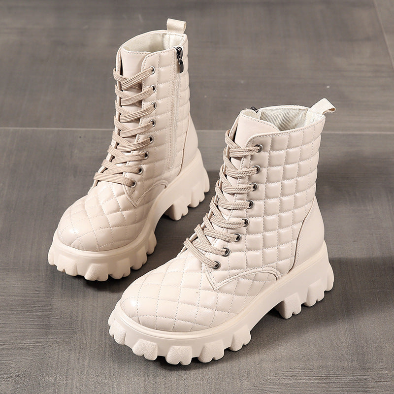 Bottines fashion à lacets pour femmes – style masculin et semelle épaisse