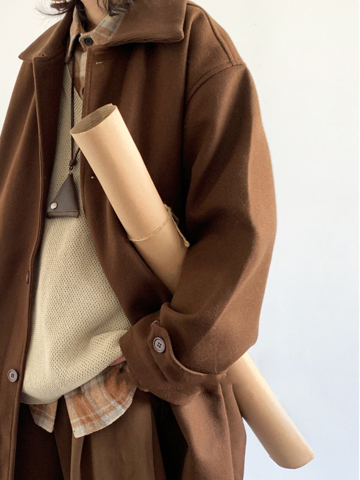 Manteau en laine marron style rétro japonais