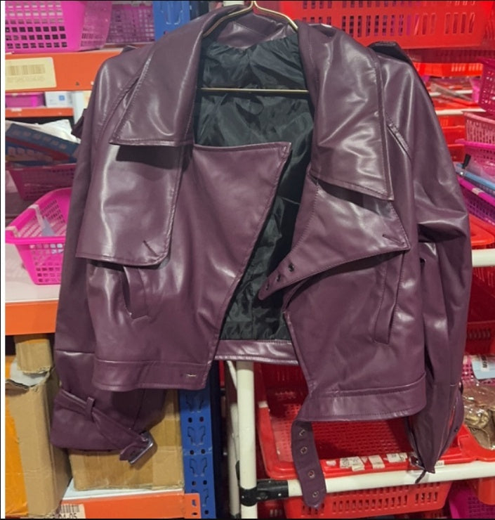Veste en cuir à col large pour femme – Top court streetwear
