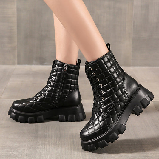 Bottines fashion à lacets pour femmes – style masculin et semelle épaisse