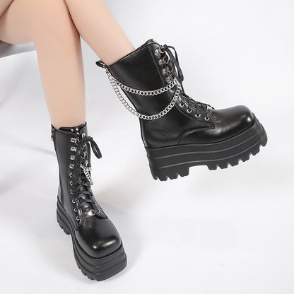 Bottes mi-mollet pour femmes avec semelle épaisse et chaîne décorative