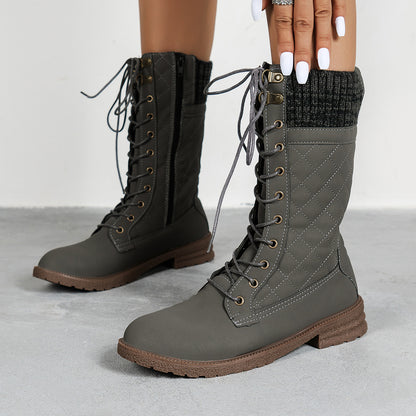 Bottines streetwear pour femmes – look cowboy à lacets, talon bloc