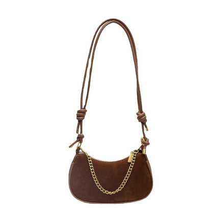 Sac à épaule vintage en daim avec chaîne dorée