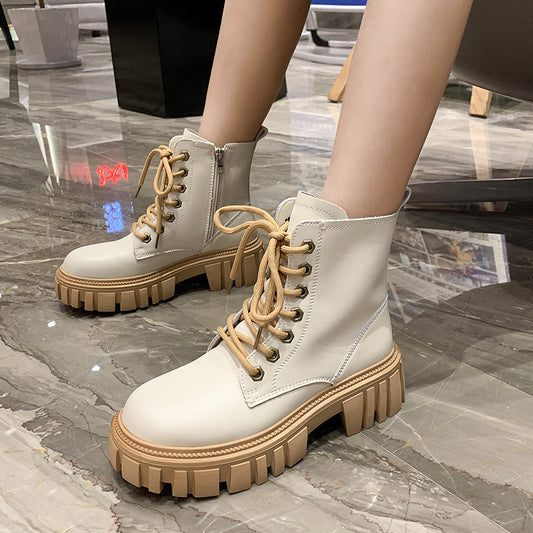 Bottes Martin à lacets pour femmes – bout rond, automne-hiver