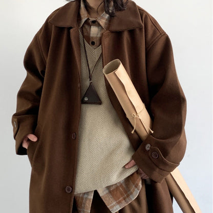 Manteau en laine marron style rétro japonais