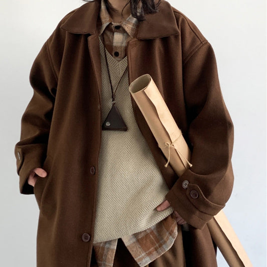 Manteau en laine marron style rétro japonais