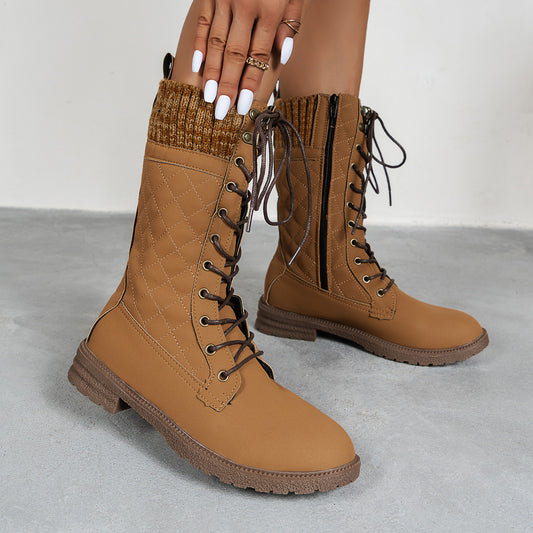 Bottines streetwear pour femmes – look cowboy à lacets, talon bloc