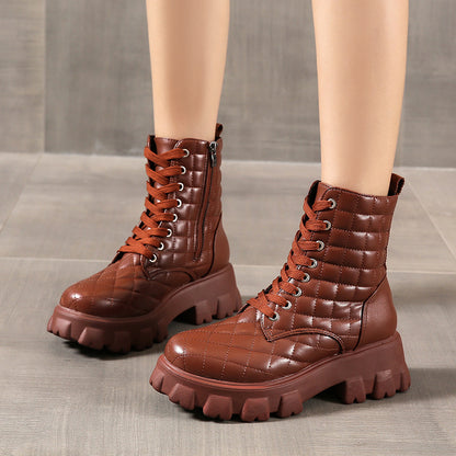Bottines fashion à lacets pour femmes – style masculin et semelle épaisse