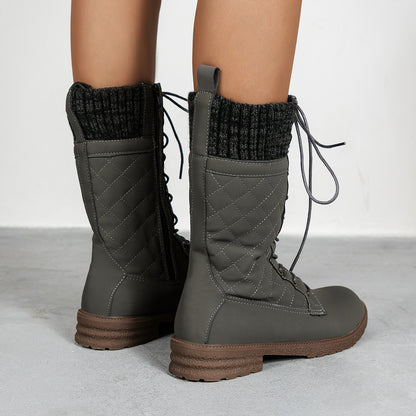 Bottines streetwear pour femmes – look cowboy à lacets, talon bloc